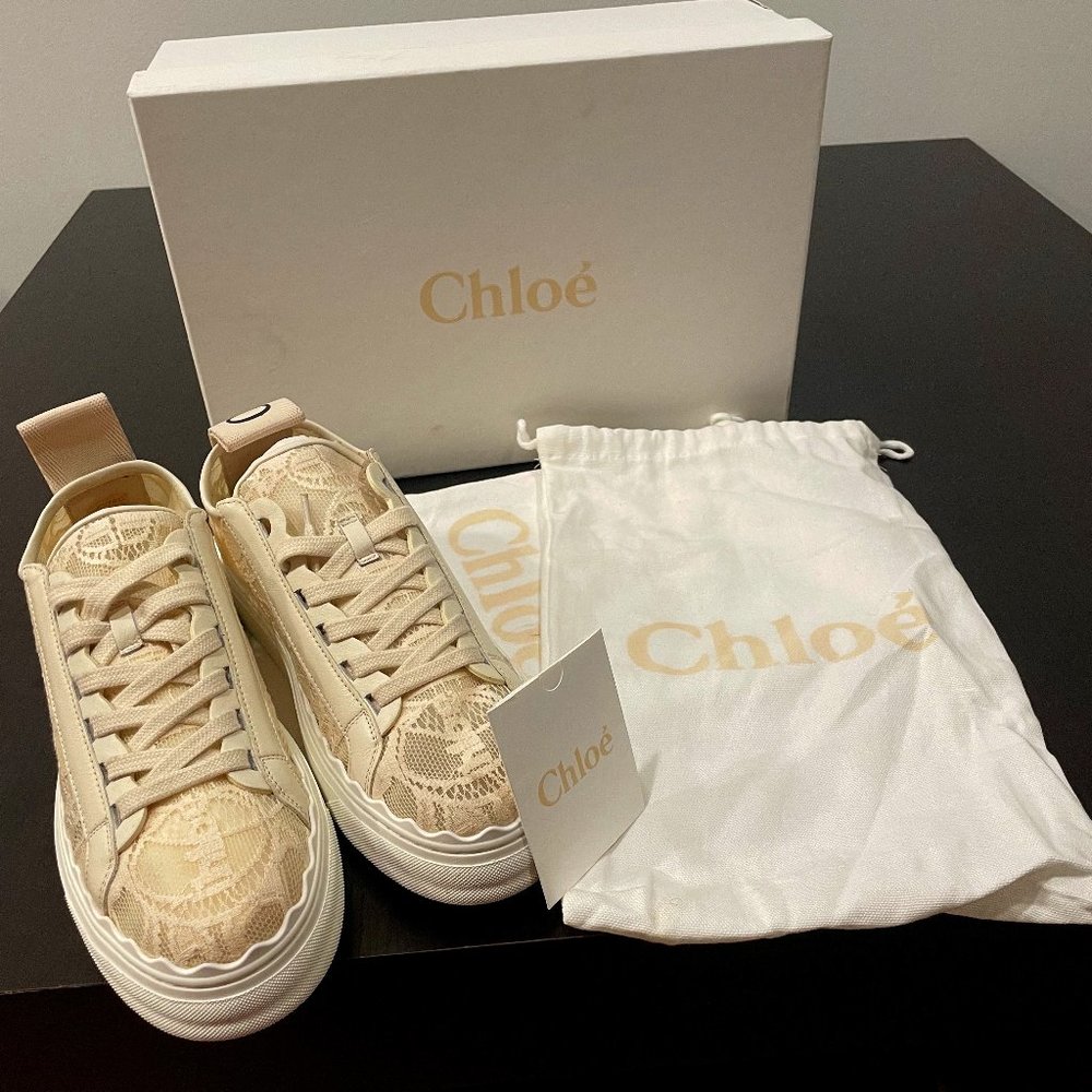 CHLOE-Lauren Logo Lace Sneakers